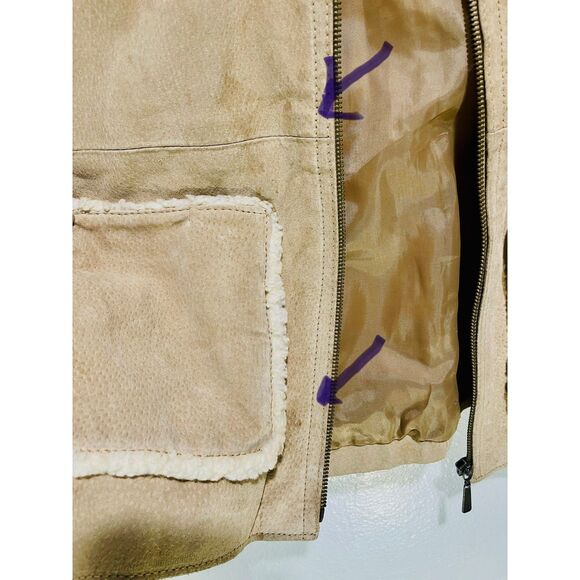 Marcelle Renee leather jacket sherpa suede coat faux tan vtg Y2K country women M - Picture 12 of 12